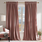 NICETOWN Pink Velvet Curtains 120 inches - Blackout Curtains for Living Room, Thermal Insulated Soundproof Panels Soft Luxury Home Decor for Bedroom, Dusty Rose Pink, W52 x L120, 2 Panels