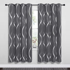 NICETOWN Gray Blackout Curtains 72 inch Long for Bedroom - Microfiber Noise Reducing Thermal Insulated Wave Line Foil Print Design Drapes for Patio Sliding Glass Door (2 Panels, 52 x 72 Inch)