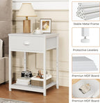 Furologee White Nightstands Set of 2, End Table with Fabric Drawer, Small Side Table for Small Spaces, 2 Tiers Storage Shelves End Table, Bedside Table for Living Room, Bedroom, Dorm