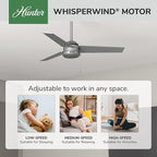 Hunter 44 inch Outdoor or Indoor Ceiling Fan No Light - Ceiling Fan without Light, For Patio, Porch, Garage, or Living Room, Standard Mount, 3 Blades, Pull Chain - Cassius 50256, Matte Silver