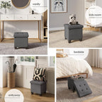 Storage Ottoman Cube with Small Bin, 15-in Square Ottoman with Storage for Living Room and Bedroom, Small Ottomans Foot Rest, Fabric Foot Stools Ottomans Max 330lbs, Grey