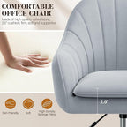 Vanity Chair with Wheels, Comfy Home Office Desk Chairs Adjustable Modern Velvet Makeup Vanity Chairs for Bedroom Living Room-Gray
