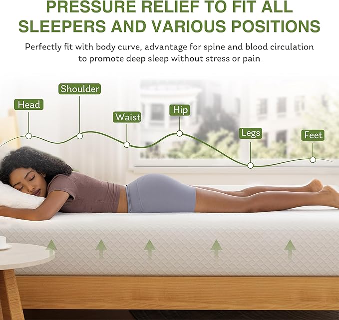 EGOHOME King Size Memory Foam Mattress, 10 Inch Bed Mattress in a Box with Cooling Green Tea Gel, Relieve Pressure with Medium Support, CertiPUR-US Certified, 80''L x 76''W, White