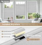 LazBlinds No Tools No Drill Cordless Cellular Shades, Light Filtering Honeycomb Shades for Home, Thermal Insulation Blinds for Windows, 31" W x 64" H, Grey