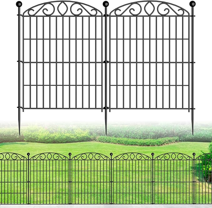 No Dig Decorative Garden Fence 6 Panel - 30in H x 11.8ft L, Tall Animal Barrier for Dogs Rabbits, Rustproof Metal Wire Panels for Yard, Patio, and Outdoor Border Use
