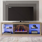 Bestier 70 Inch Fireplace TV Stand for TV up to 75", LED Entertainment Center with 23" Electric Fireplace Media Console Table for Living Room with Glass Shelves, Wash Gray