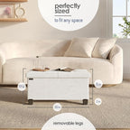 Storage Ottoman Bench with Bins, 30-in Storage Bench for Bedroom End of Bed, Folding Foot Rest Ottoman for Living Room Max 660lbs, Velvet Ottomans, Cream