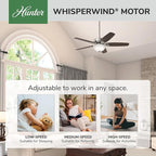Hunter 52 inch Indoor Ceiling Fan with LED Light - Ceiling Fan with Pull Chain, For Bedroom or Living Room, Standard Mount, No Remote, 5 Blades, Includes Bulbs - Builder Deluxe 53090, Brushed Nickel