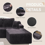 Modular Sectional Sofa Couches L-Shape Couch 3 Seat Modular Sofa Memory Foam Sectional Couches for Living Room, Cloud Couch with Oversized Chaise (Black Stripe, 108" Right Facing Chaise)