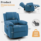 Recliner Chair, 360 Swivel Rocker Chair for Adults, Small Rocking Recliner for Small Spaces, Upholstered Fabric Glider Recliner Nursery