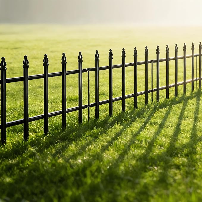 Metal Decorative Garden Fence 12" H x 16" W (5 Panels, Total Length 6.6 feet) Metal Border Folding Fence, Landscape Fencing for Flower Bed, Yard, Animal Barrier