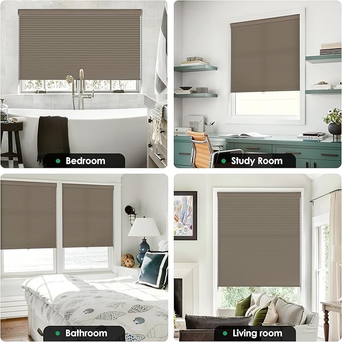 LazBlinds No Tools No Drill Cordless Cellular Shades, Light Filtering Honeycomb Shades for Home, Thermal Insulation Blinds for Windows, 47" W x 48" H, Taupe