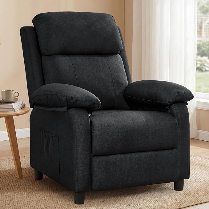 Recliner Chair, Reading Chair for Adults with Side Pockets, Recliners with Padded Deep Seat, Small Recliners for Small Spaces, Linen Fabric Comfy Chair for Bedroom, Living Room, and RV