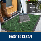 OLANLY Front Door Mat Indoor Outdoor Entrance, Waterproof All-Season, All-Weather Doormat, Sturdy Natural Rubber, Low Profile, Easy Clean Patio Porch Entryway Mat, Herringbone Brick (Green, 59x35)