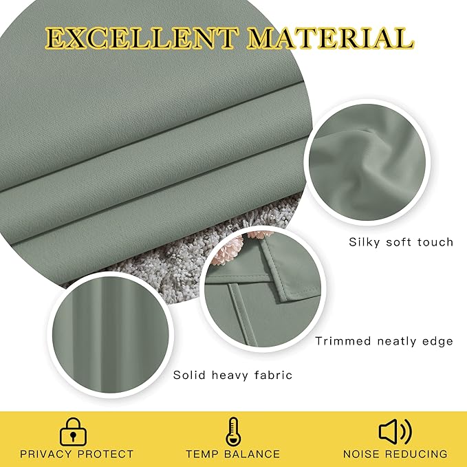 NICETOWN Bedroom Curtains 95 inches Long - Grommet Top Thermal Insulated Solid Energy Saving Sound Reducing Drapes for Living Room, Sage Green, 2 Panels, W52 x L95