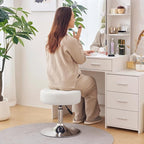 Furniliving Mid-Century Tufted Adjustable Swivel Makeup Ottoman Stool; Modern Big Size Round Vanity Stool Chair for Bedroom Living Room (White)