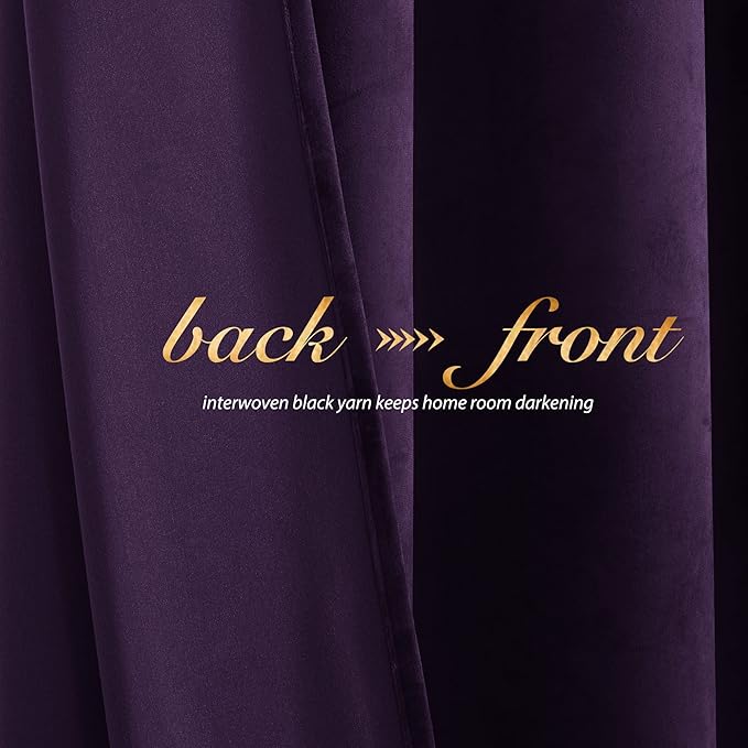 NICETOWN Purple Velvet Curtains 63 inches for Bedroom, Sound Reducing Heavy-Duty Solid Rod Pocket Light Blocking Drapes/Panels for Kitchen (Navy Blue, 2 Panels, 52 inches Wide Each Panel)
