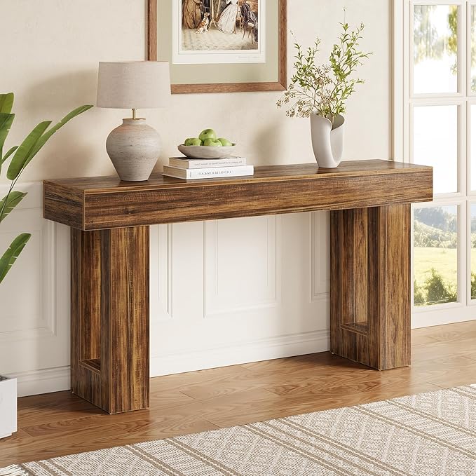 LITTLE TREE 63-Inch Long Console Tables for Entryway, Large Sofa Table Behind Couch, Wooden Entry Foyer Hallway Table, Industrial Console Sofa Tables for Living Room, Rustic Brown