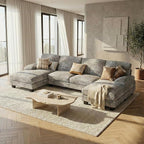Homall Sectional U Shaped Sofa Couches for Living Room, Comfy Chenille 4 Seat Sofa Set with Removable Pillows, Lounge Chaise Upholstered Couch for for Apartment (Chenille, Grey)