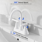 Bathroom Faucets for Sink 3 Hole, Hurran 4 inch Bathroom Sink Faucet with Pop-up Drain and Supply Hoses, Stainless Steel Lead-Free Centerset Faucets for Sink Vanity RV, White