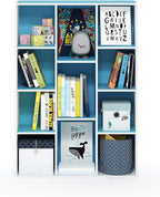 Furinno LUDER Book Shelf, 11-Cube Bookshelf, Reversible Bookcase, 9.4 x 29.1 x 41.7, Easy Assembly, for Living Room, Bedroom, Home Office, White/Light Blue