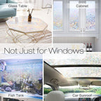 rabbitgoo Window Privacy Film Rainbow Film Decorative Window Sticker, 3D Static Stained Glass Cling Tint for Home Heat Control Non-Adhesive, 17.5 x 157.5 inches