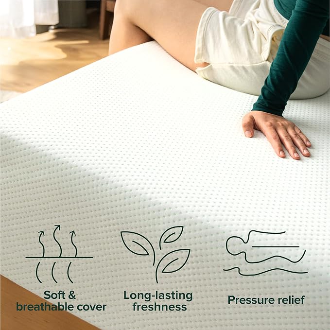 Zinus 10 Inch Twin Green Tea Memory Foam Mattress [New Version], Fiberglass Free, Medium Firm Feel, Zoned Pressure Relief, Certified Safe Foams & Fabric, Mattress in A Box