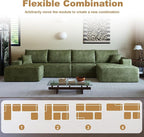 136" Sectional Couches for Living Room Cloud Couch Sofa with L-Shape Upholstered Boneless Couchs Modern Modular Sectional Couch with Chaise (Green, 136" Left Facing Chaise+3Seaters+Ottoman)