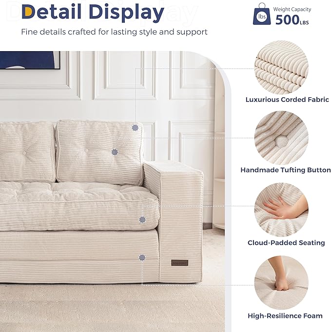 MAXYOYO Convertible Sofa Bed, Pull Out 3 Seater Sleeper Sofa, 2 in 1 Folding Couch Bed, Fold Out Floor Couch with Pillows for Living Room Bedroom Lounge, Beige