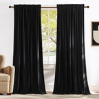 NICETOWN Black Velvet Curtains 90 inches Long 2 Panels Set (52-inch Wide), Thermal Insulated Sound Reducing Blackout Curtains and Drapes for Film, Window Treatments for Large Sliding Door