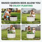 INNO STAG 3 Pcs Round Galvanized Raised Garden Bed — 2×2×1ft Planter Box Outdoor Raised Beds Kit for Gardening Vegetables, Fruits, Herbs, and Flowers, White