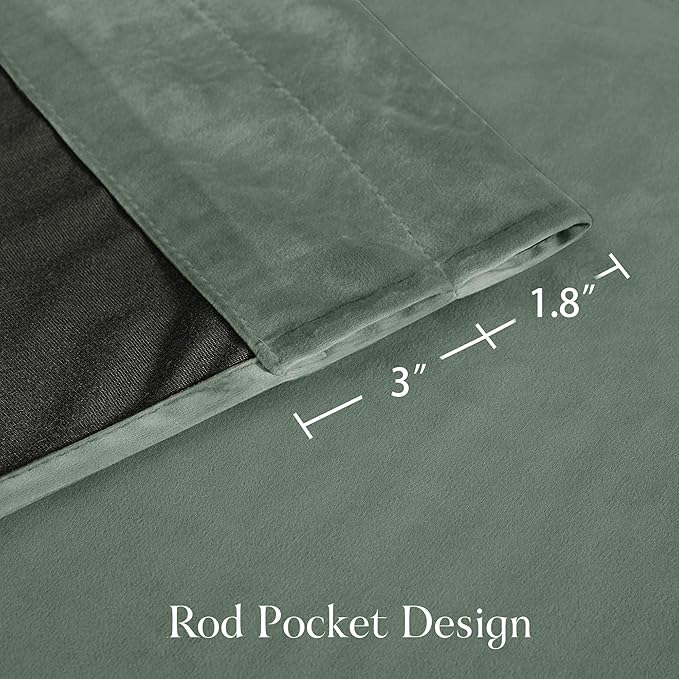 NICETOWN Green Velvet Curtains 96 inches Long 2 Panels - Blackout Drapes for Bedroom and Living Room Silky Touch Room Darkening and Sound Dampening for Office, Dorm, Seafoam Green, 52 x 96