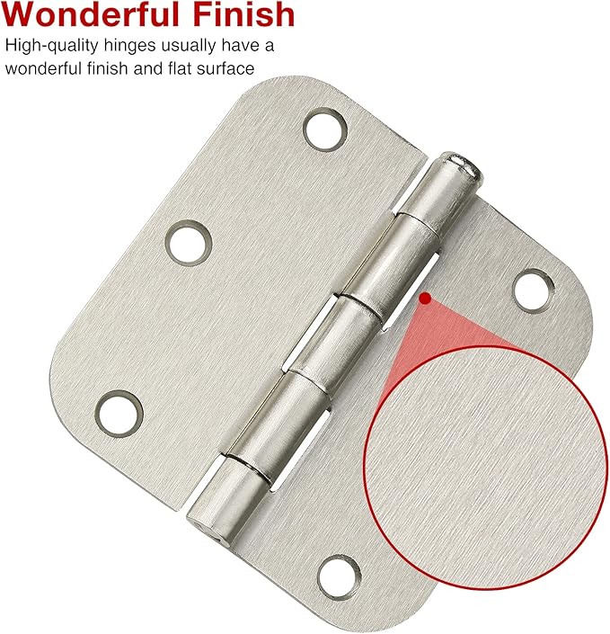 90 Pack Satin Nickel Door Hinges 3.5 x 3.5 Inch Interior 3 1/2 Inch Door Hinges for Doors Rounded 5/8" Radius Corners Flat Iron Hinge 3 ½"x 3 ½" Door Hardware Controls