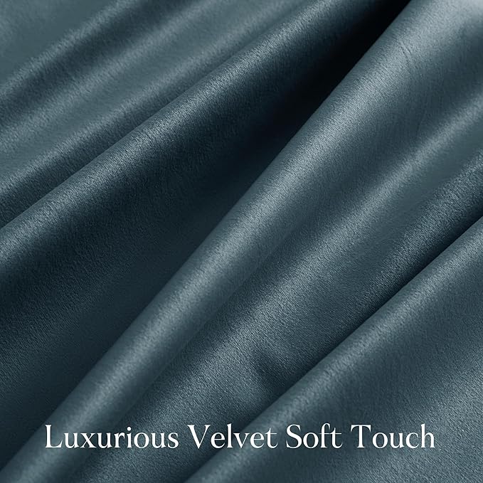 NICETOWN Slate Blue Blackout Velvet Curtains for Kitchen, Thermal Insulated Noise Reducing Short Velvet Drapes, Privacy Protection Window Treatment, W52 x L63, 2 Panels