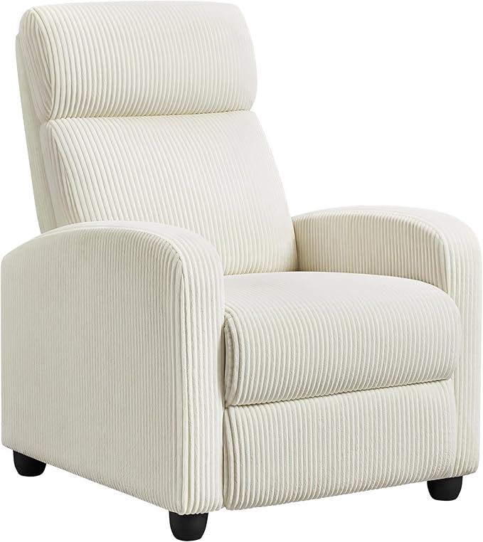 Yaheetech Corduroy Recliner Chair Single Sofa Home Theater Seating Adjustable Modern Reclining Chair for Living Room Bedroom Home Theater Beige