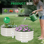INNO STAG 3 Pcs Round Galvanized Raised Garden Bed — 2×2×1ft Planter Box Outdoor Raised Beds Kit for Gardening Vegetables, Fruits, Herbs, and Flowers, White