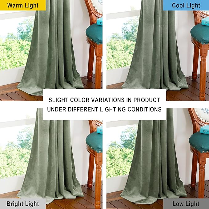 NICETOWN Super Soft Velvet Curtains 63 inches, Sound Reducing Cold Heat Insulated Heavy Matt Room Darkening Drape Panels for Living Room (Sage Green, 2 Panels)
