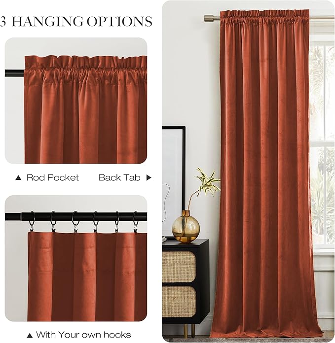 NICETOWN Burnt Orange Room Darkening Curtains for Sliding Patio Door 2 Panels, 52 inch Wide x 96 inch Long, Privacy and Warm Thermal Insulated Long Drapes for Large Door Windows