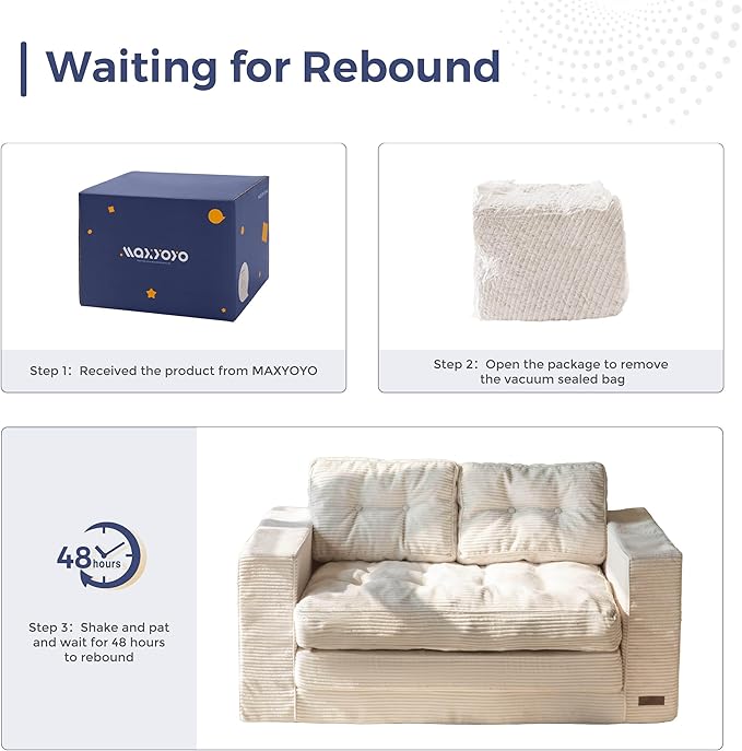 MAXYOYO Convertible Sofa Bed, Pull Out Loveseat Sleeper Sofa, 2 in 1 Folding Couch Bed, Fold Out Floor Couch with Pillows for Living Room Bedroom Lounge, Beige