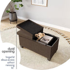 Storage Ottoman Bench with Bins, 30-in Storage Bench for Bedroom End of Bed, Folding Foot Rest Ottoman for Living Room Max 660lbs, Fabric Ottomans, Brown