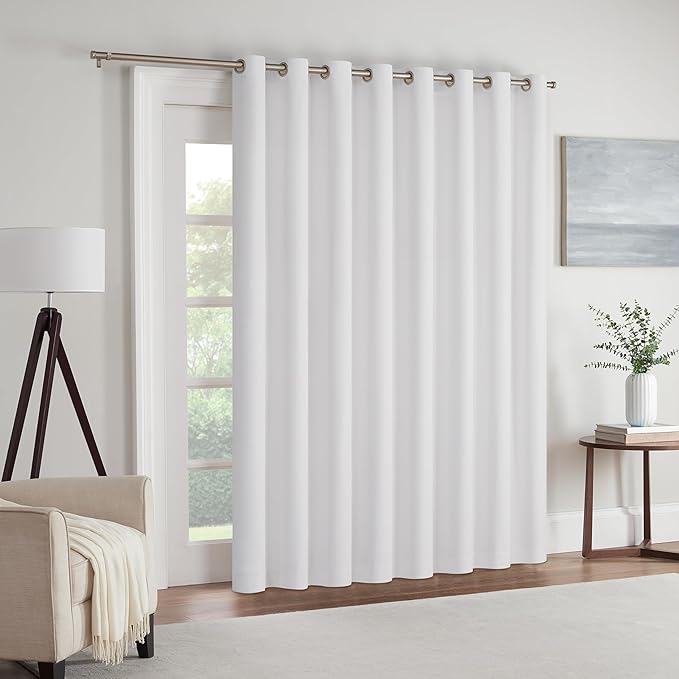 Eclipse Extra Wide Grommet Curtain, Kendall Sliding Patio Door Curtain Panel, Solid Textured Thermal Insulated and Noise Reducing Curtains, (1 Panel), 84 in Long x 100 in Wide, White (Pack of 2)