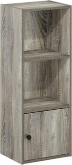 Furinno LUDER Book Shelf, 3-Tier Modern Bookshelf, Bookcase with 1 Door Storage Cabinet, 9.3 x 12 x 31.5, for Organization and Storage, for Living Room, Bedroom, Home Office, French Oak