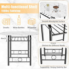 JUMMICO 3-Piece Wooden Round Table & Chair Set, Space Saving Kitchen Breakfast Nook Wood Grain Tabletop with Metal Frame and Built-in Wine Rack for Kitchen, Dining Room (White/Black)