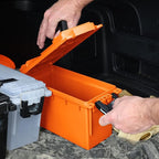 Sheffield 12630 Ammo Storage Box, Stackable .30 Cal Field Boxes, Water and Dust Resistant, Lockable Storage Box with Handle, Secures Hunting Gear, Supplies, and Bullets, Made in USA, Orange, 1-Pack