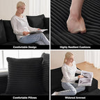 110” Cloud Sectional Couch, Boneless Sofa for Living Room, Modular Sectional Sofa with Deep Seat, Comfy Fluffy U-Shaped Couch with Right-Facing Chaise, No Assembly Required, Black
