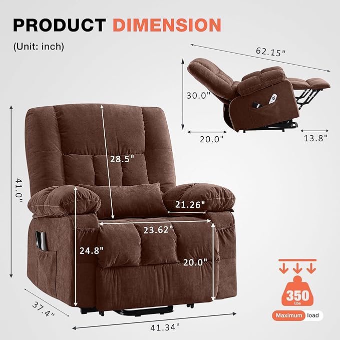 Power Lift Recliner Chair for Elderly with Vibration Massage and Lumbar Heating, Electric Lift Recliner Single Sofa with Side Pocket and USB Charge Port for Living Room