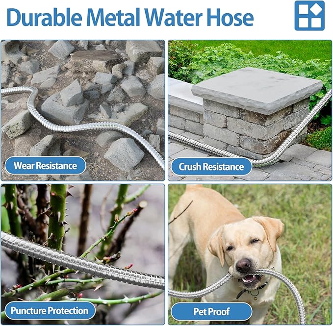 SPECILITE 25 FT Garden Hose, 304 Stainless Steel Metal Heavy Duty Flexible Water Pipe, Kink Free, Durable, Lightweight for Yard, Outdoor with Rubber Grip
