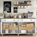 4 EVER WINNER Buffet Cabinet with Storage, 55'' Large Farmhouse Storage Cabinet with 2 Drawers and 4 Doors, Coffee Bar Cabinet with Adjustable Shelves for Kitchen, Dining Room, White