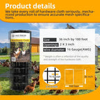 36in x 100ft Black Hardware Cloth 2x3 inch 16Ga PVC Coated Wire Mesh Vinyl Coated Fence, Welded Metal Chicken Wire Fencing Roll, Garden Plant Fencing, for Chicken Coop and Home Improvement
