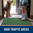 OLANLY Front Door Mat Indoor Outdoor Entrance, Waterproof All-Season, All-Weather Doormat, Sturdy Natural Rubber, Low Profile, Easy Clean Patio Porch Entryway Mat, Herringbone Brick (Green, 47x32)